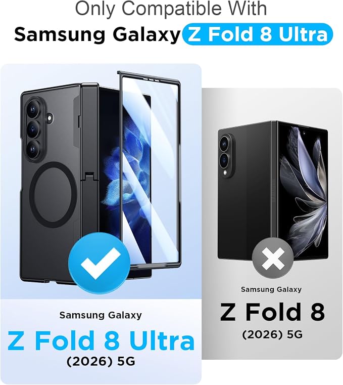for Samsung Galaxy Z Fold 8 Ultra Case,[Compatible with MagSafe][Built-in HD Screen Protector & Kickstand][Hinge Protection] Translucent Matte Shockproof Phone Case for Z Fold 8 Ultra,Black