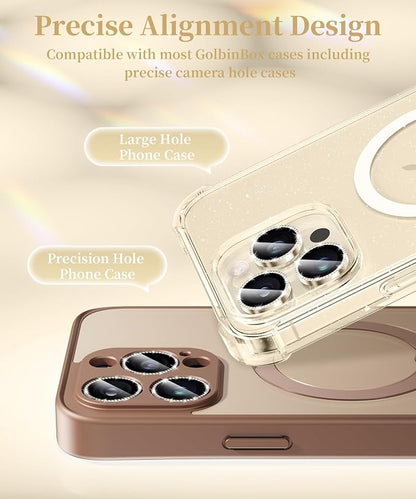 GolbinBox Camera Lens Protector for iPhone 14 Pro/14 Pro Max, 1:1 Invisible Fit, 9H Tempered Glass Ultra HD Metal Individual Camera Cover for Women, Case Friendly, Bling/Gold
