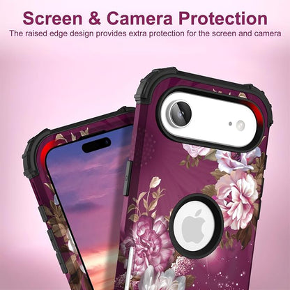 Hocase for iPhone Air Case 6.5", Heavy Duty Shockproof Protection Soft Silicone Rubber+Hard Plastic Bumpers Hybrid Protective Case for iPhone Air 2025 - Royal Purple Flowers