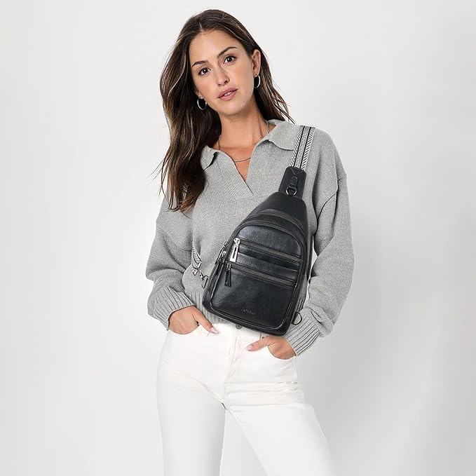 Leresas Sling Bag for Women Cross Body Bags Fanny Packs Over the Shoulder Bag Sling Backpack Vegan Leather Trendy Gifts Travel Handbag Black