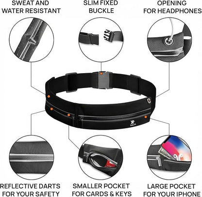 Slim Running Belt Waist Pack for Men Women, Sports Bags, Bum Bags, Water Resistant Fanny Pack with Headphone Port & Reflective Strip, Adjustable Pouch Phone Holder for Workout, Hiking(Neon Green)