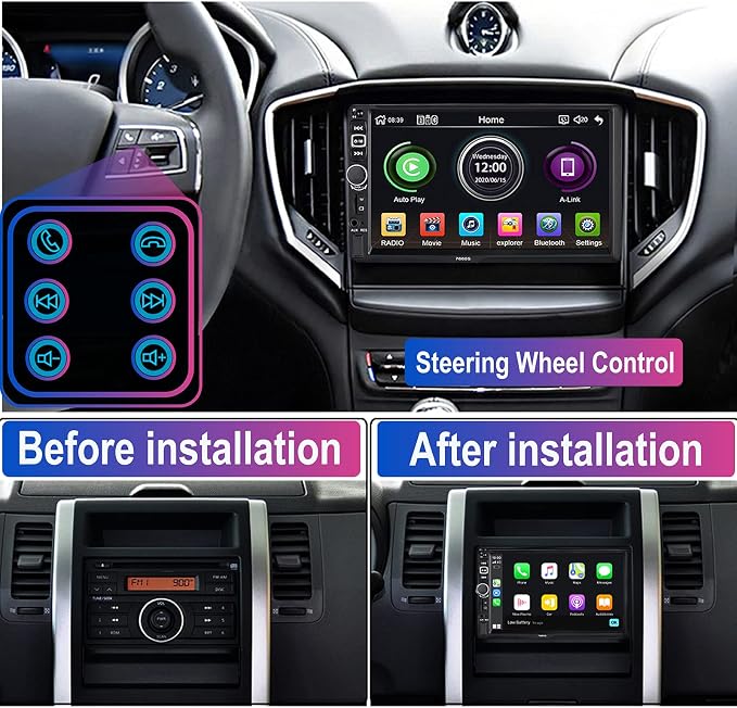Double Din Car Stereo Radio Compatible with Apple Carplay and Android Auto, 7-Inch HD Touchscreen with Voice Control, Mirror Link, Backup Camera, Steering Wheel, Bluetooth, FM, USB/TF/AUX Port