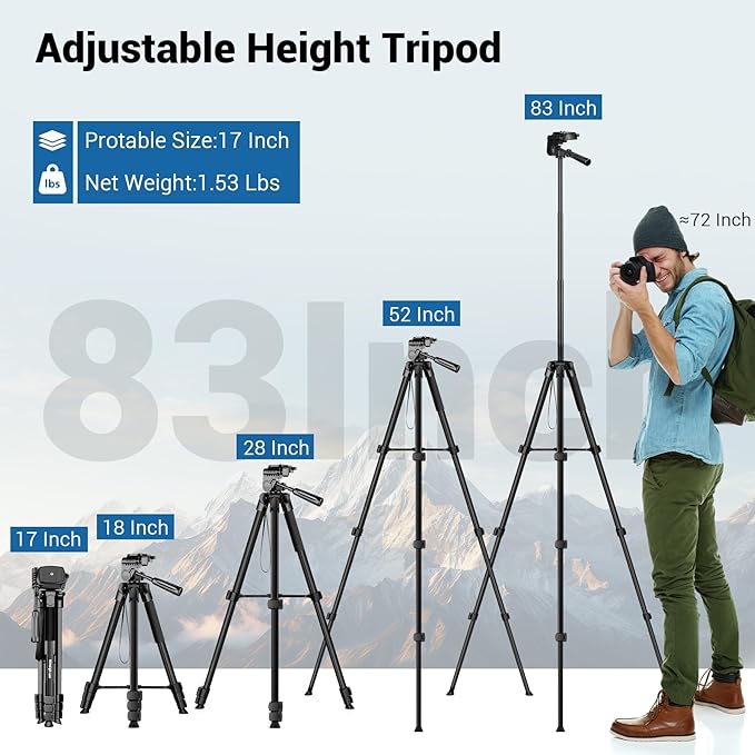 Phone Tripod, 83” Cell Phone Tripod for iPhone, Tall Tripods Selfie Stick with Wireless Remote Extendable Phone Holder Stand for Camera Photo Video Recording