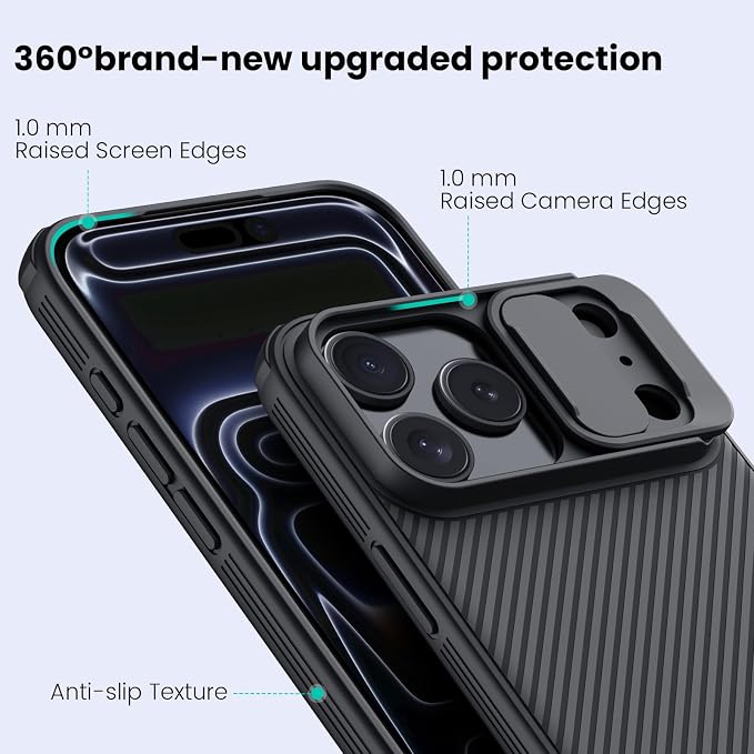 Nillkin for iPhone 17 Pro Case with Slide Camera Cover, Thin Slim Fit, Shockproof Protective, Protector Privacy, Phone Case iPhone 17 Pro Camera Lens Protector 6.3 inch, Black