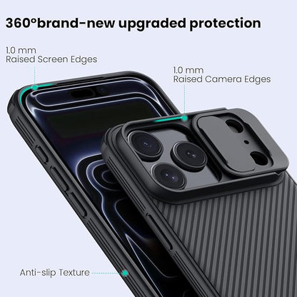 Nillkin for iPhone 17 Pro Case with Slide Camera Cover, Thin Slim Fit, Shockproof Protective, Protector Privacy, Phone Case iPhone 17 Pro Camera Lens Protector 6.3 inch, Black