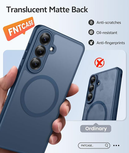 FNTCASE for Samsung Galaxy S26+ Plus Case: [Fit for Magsafe] [Full Camera Protection + Screen Protector] Translucent Matte Military Grade - Shockproof Protective Phone Cover for S26 Plus - Blue
