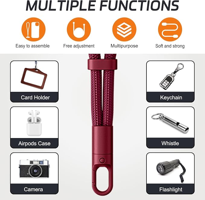 KITANIS 2 Pack Phone Lanyard,2×Phone Wrist Strap,4×Tether Tabs,Universal Cell Phone Multifuctional Patch Polyester Lanyards,Cell Phone Hand Strap for Women and Men(wine+light camel)