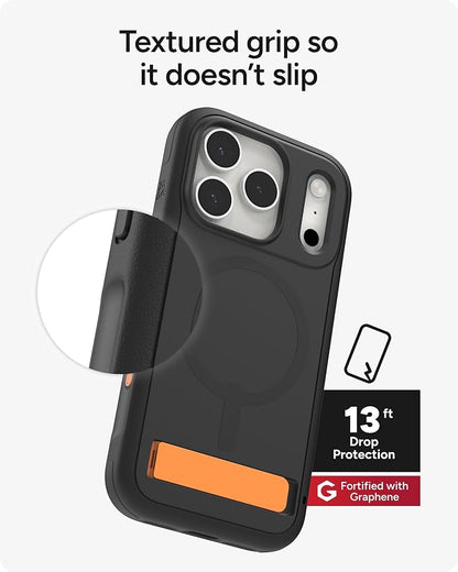ZAGG Sedona Snap Case with Kickstand for iPhone 17 Pro - Flood Black, Drop Protection (13ft/4m), Multi-Layer Protection, with Camera Button, MagSafe Phone Case with Impact-Absorbing Bumpers