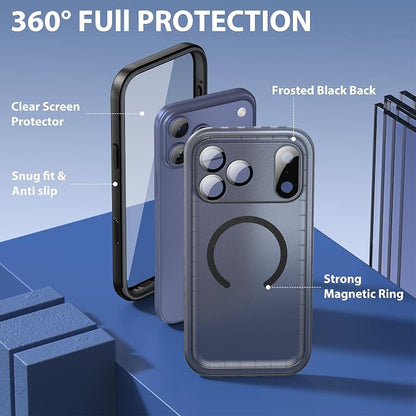 SPORTLINK for iPhone 17 Pro Waterproof Phone Case - Built in Screen Protector/Shockproof Compatible with MagSafe/Dropproof/Dustproof/Heavy Duty Full Body for iPhone 17 Pro 6.3 inch Black