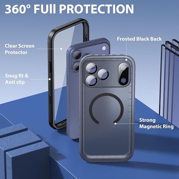 SPORTLINK for iPhone 17 Pro Max Waterproof Case - Built in Screen Protector/Shockproof Compatible with MagSafe/Dropproof/Dustproof/Heavy Duty, Full Body for iPhone 17 Pro Max 6.9 inch Black