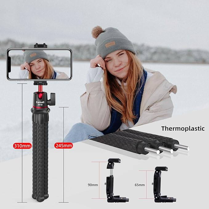 Portable Camera Tripod, Mini Flexible Stand for Phone with Cold Shoe Phone Mount for iPhone Camera Gopro Travel