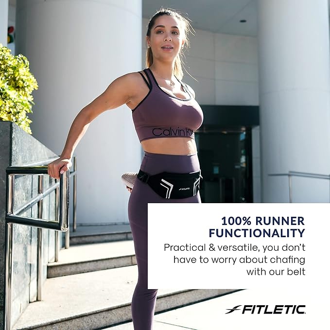 Fitletic Modern Sports Running Belt For Men & Women – Water Resistant Pouch - Fits All Smart Phones- Lightweight, Low Profile Design –Lycra Coated With Inner Card Organizer Pocket