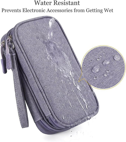 CAAORDKSO Travel Electronic Organizer Pouch Bag, Waterproof Portable Electronic Accessories Storage Multifunctional Case for USB, Cable, Cord, Charger, Phone, Power Bank, Earphone (Purple, Large)