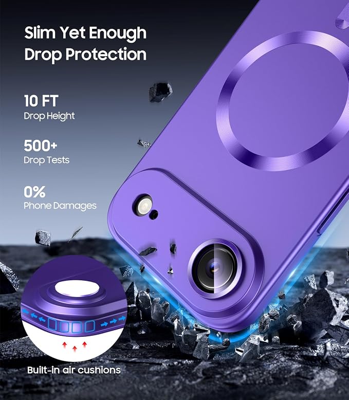 Magnetic for iPhone Air Case, Compatible with MagSafe, Built-in Camera Lens Protector, Slim Thin Soft Silicone Bumper Shockproof Metallic Luster Phone Case for iPhone 17 Air (Purple)