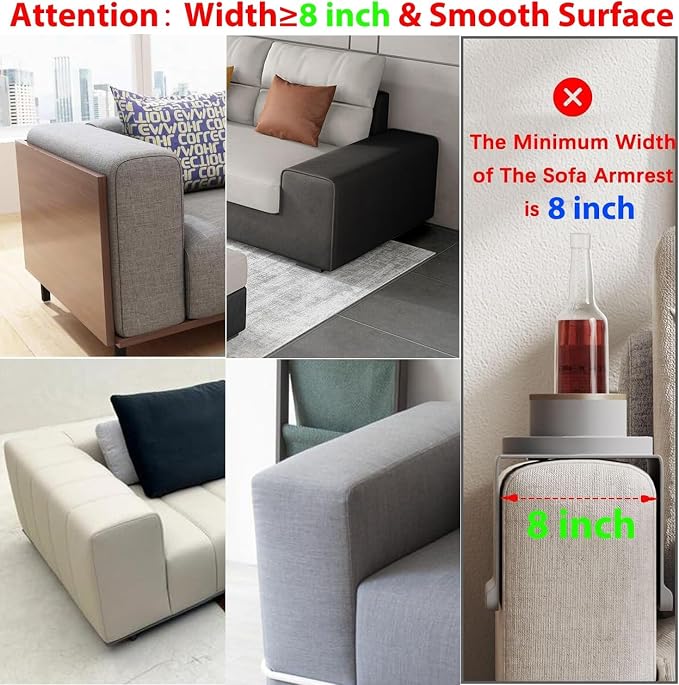 Couch Cup Holder Tray for 8 inch Sofa Arm,Silicone Couch Drink Holder-Flexible Couch Caddy for Phone, Snacks, and Remotes - Anti-Spill & Anti-Slip Couch Arm Table - Gray
