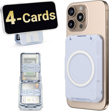 PROfezzion Double Sided Magnetic Phone Wallet, RFID Blocking Snap-on Hard Shell Card Holder 4-Cards Designed for MagSafe Compatible with iPhone 17 16 15 14 13 12 Pro Max & MagSafe Case (0.5" Thick)