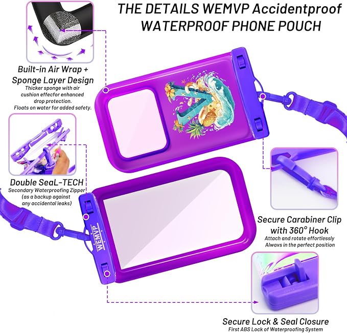 Personalized Initial Waterproof Phone Pouch Case - IPX8 Cellphone Dry Bag with Lanyard for iPhone 16/15/14/13/12 Pro Max (6.1–6.9"), Beach & Cruise Ship Essentials with Monogrammed Design (Purple, V)
