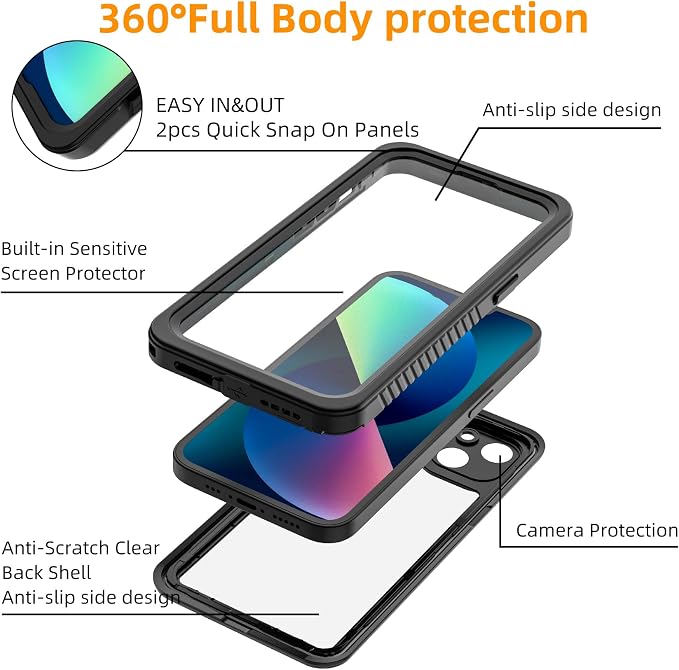 YMCCOOL for iPhone 13 case, iPhone 13 Waterproof case with Built in Sensitive Screen Protector, Full Body Rugged Heavy Duty Shockproof Waterproof Phone Case Cover for iPhone 13 6.1 inch Black