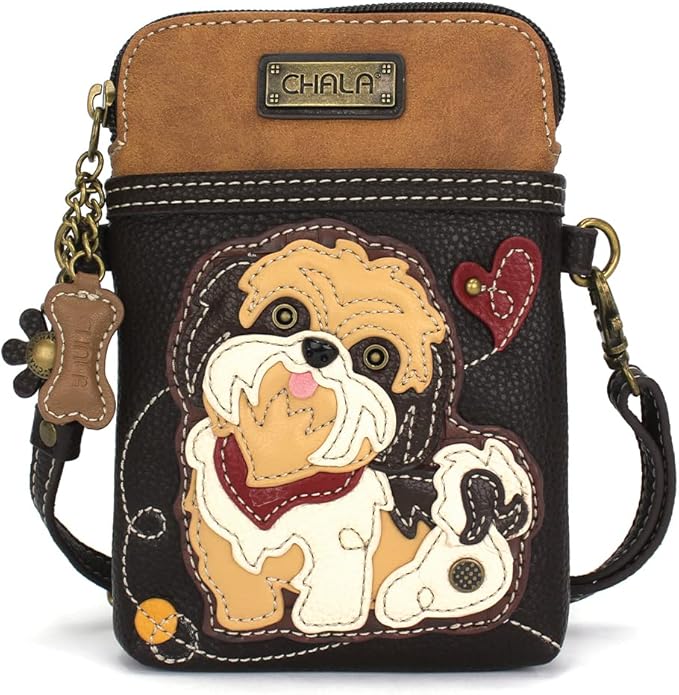 CHALA Dog Collection Cell Phone Crossbody Purse-Women PU Leather/Canvas Multicolor Handbag with Adjustable Strap