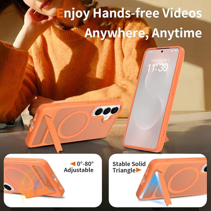 RMOCR for Samsung Galaxy S26 Case with Screen Protector+Lanyard Wrist Strap,Magnetic Translucent Matte Rugged Slim Phone Cover Built in Invisible Kickstand [Fit for MagSafe],2026 Orange