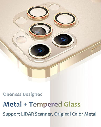 [2 Pack] Compatible for iPhone 13 Pro / 13 Pro Max Camera Lens Protector Metal Plus Tempered Glass Camera Cover Support LIDAR Scanner, Anti-Explosion for 13 Pro Max /13 Pro Gold Red
