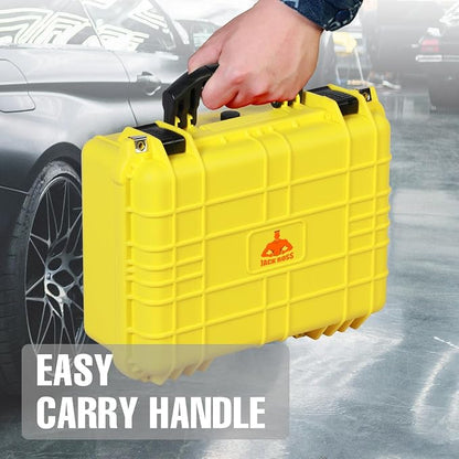 Jack Boss 16x 12.8x 6.8 Inch Hard Case, Portable Weather Waterproof Protective Camera Case with Customizable Foam, Fit Use of Drones, Camera, Equipments, Yellow