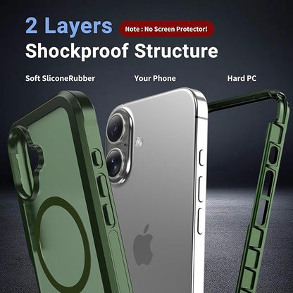 jaroco Magnetic for iPhone 16 Case, [Compatible with MagSafe][Military Grade Drop Protection][Heavy Duty Protection][Non-Slip][Shockproof] 2-Layer Durable Bumper Phone Case 6.1''-Army Green