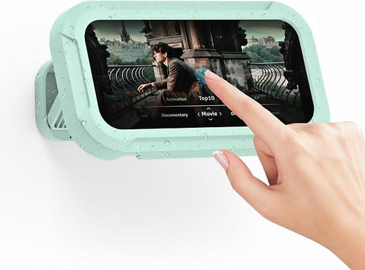 Shower Phone Holder Waterproof, 360° Rotatable Retractable Adjustable, Anti-Fog with Touch Screen Wall Mount Stand Case Universal for Bathroom, Green