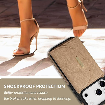 Keallce Wallet Case for iPhone 17 Pro 6.3'', Flip Case with RFID Blocking Card Holder Slots Kickstand, PU Leather Protective Folio Cover for Women, Yellow