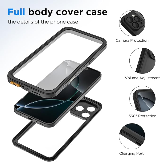 Lanenas for iPhone 16 Pro Max Case Waterproof Case with Built-in Screen Protector, Full Body Dustproof Shockproof Heavy Duty Tough Rugged Phone Protective Cover for iPhone 116 Pro Max 6.9inch Black
