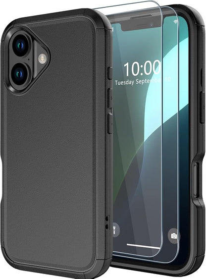 for iPhone 16 Plus Case [Shockproof] [Dropproof] [with Screen Protector ] Heavy Duty Protection Phone Case Cover - Black