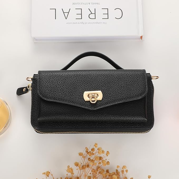 Crossbody Wallet Case for iPhone 16 Pro Max, Magnetic Detachable Floral PU Leather Phone Case with RFID Blocking Card Holder Wristlet Mirror Flip Zipper Shoulder Purse for Wome - Black B