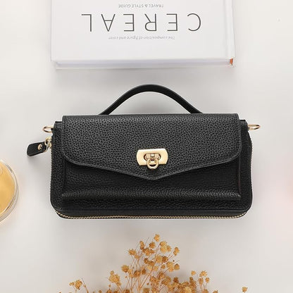 Crossbody Wallet Case for iPhone 16 Pro 6.3", Magnetic Detachable Floral PU Leather Phone Case with RFID Blocking Card Holder Wristlet Mirror Flip Zipper Shoulder Purse for Women - Black B