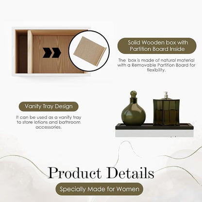 HOTCAN Discreet Tampon Holder for Bathroom with Vanity Tray Lid, Tampon Organizer for bathroom for Wall or Countertop Mount, Wood Pad Dispenser, Feminine Product Organizer (Floral)