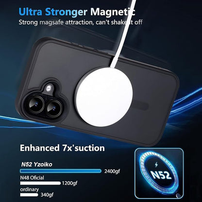 Strong Magnetic Case for iPhone 16 Case [10FT-Grade Drop Tested & Compatible with MagSafe] Translucent Anti-Fingerprint Shockproof Protective Cover 6.1 Inch, Black