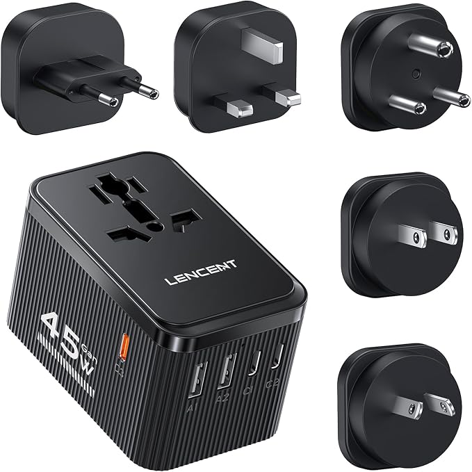 LENCENT 45W Universal Travel Adapter Kit, Worldwide Adapter Type D/G/C/I/A | International Adaptor Set with USB C, Charger for Europe UK Maldives Sri Lanka India Nepal Ghana Zimbabwe Tanzania Nigeria