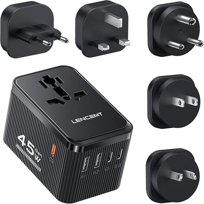 LENCENT 45W Universal Travel Adapter Kit, Worldwide Adapter Type D/G/C/I/A | International Adaptor Set with USB C, Charger for Europe UK Maldives Sri Lanka India Nepal Ghana Zimbabwe Tanzania Nigeria