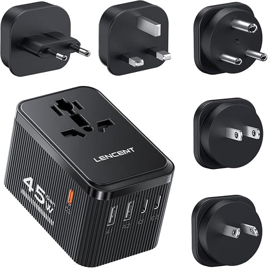 LENCENT 45W Universal Travel Adapter Kit, Worldwide Adapter Type D/G/C/I/A | International Adaptor Set with USB C, Charger for Europe UK Maldives Sri Lanka India Nepal Ghana Zimbabwe Tanzania Nigeria