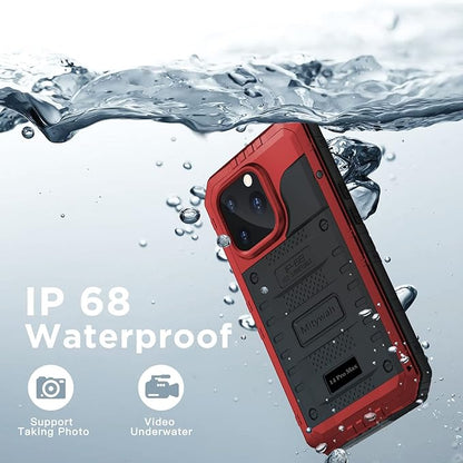 Mitywah Waterproof Case for iPhone 14 Pro Max, Heavy Duty Shockproof Case with Built-in Screen Protector, Full Body Underwater Protective Metal Case 6.7 inch, Red