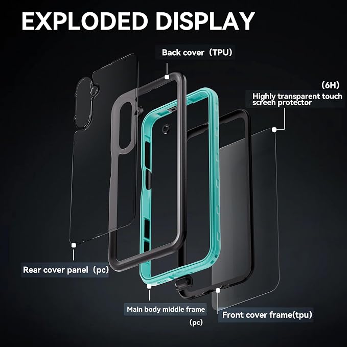 Omio for Galaxy A16 5G Waterproof Case, Full Body IP68 Underwater Clear Protective Case Built-in Screen Protector Heavy Duty Shockproof Case for Men Women, Teal
