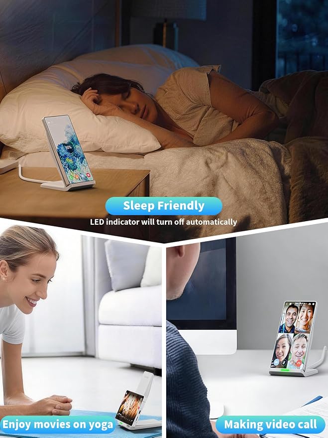 Wireless Phone Charger Stand,15W Fast Android Wireless Charger Station for iPhone 17/17 Air/17 Pro Max/15/14/13, 15W Fast Charging for Samsung Galaxy S23 S22 S21 with 20W USB C Charging Block Adapter