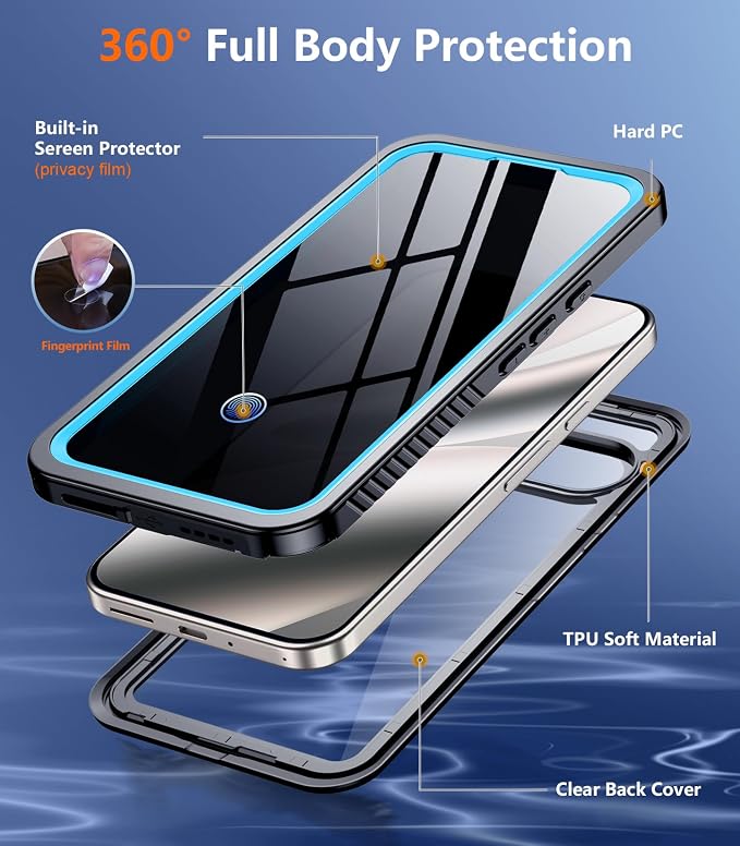 Temdan for Google Pixel 10 Pro Case Waterproof,Built-in Lens & Screen Protector[Full Body Shockproof][Military Dropproof][Dustproof][IP68 Underwater] Protective Cover for Pixel 10 Pro 6.3”-Blue/Clear