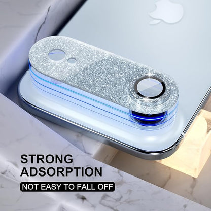 Choiche Compatible for iPhone 17 Air Camera Lens Protector, Bling Camera Cover with 9H Tempered Glass Lens Screen Protector Metal Ring Decoration Accessories 6.5-inch (Glitter-Sky Blue)