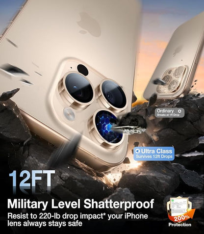 UltraGlass for iPhone 16 Pro Max/16 Pro Camera Lens Protector [NO.1 Military Grade Shatterproof] iPhone 16 Pro Max Camera Protector, 16 Pro Lens Cover [Longest Durable] Easy Install, Desert Titanium