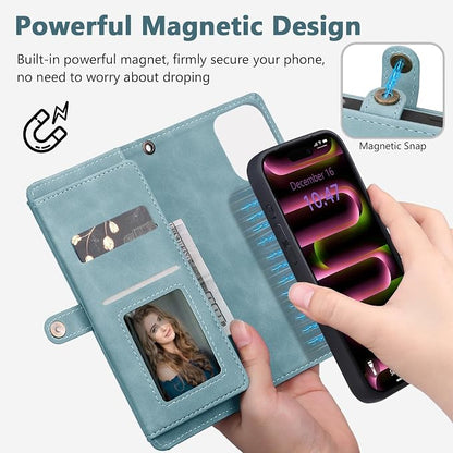 Wallet Case for iPhone 16 Pro with Card Holder/Crossbody Wallet/Strap| RFID Blocking | Magnetic | Kickstand | Detachable | PU Leather Phone Case for iPhone 16 Pro,6.3 in,Blue