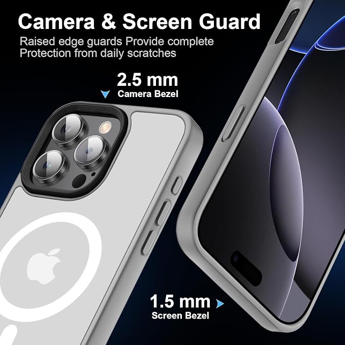 Strong Magnetic for iPhone 16 Pro Max case [10Ft Military-Grade Protection] Compatible with fit MagSafe Shockproof Slim Thin Cover case for iPhone 16 Pro Max 6.9 inch, Gray