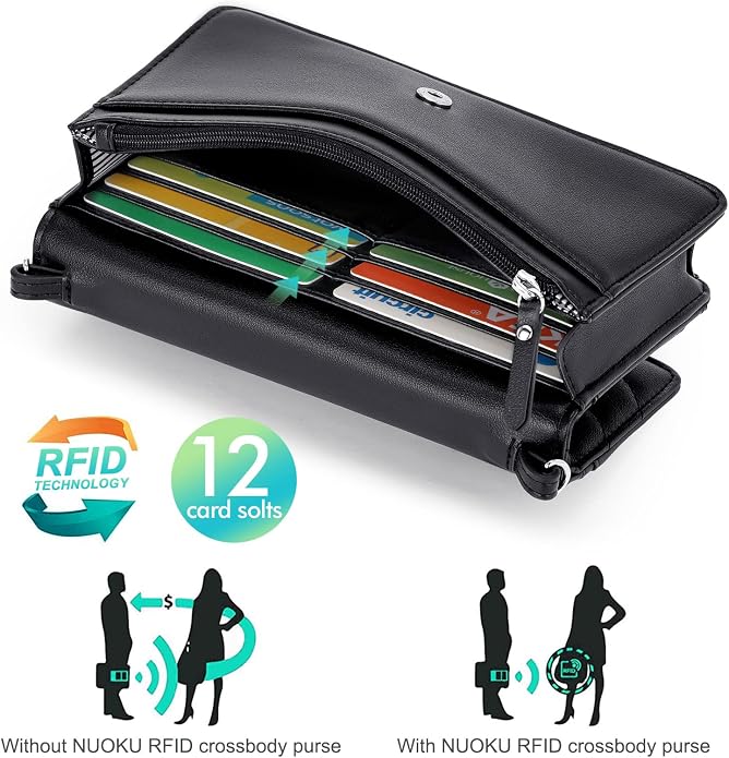 nuoku Women Small Crossbody Bag Cellphone Purse Wallet with RFID Card Slots 2 Straps Wristlet