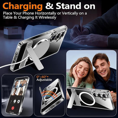 MOZOTER for Samsung Galaxy S26 Case with Kickstand,[Compatible with Magsafe][2*Screen Protector],Military-Grade Protection,Magnetic Phone Case for Samsung Galaxy S26-Clear