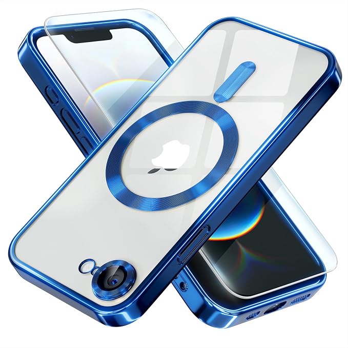 Misea Magnetic for iPhone 17e / 16e Case Compatible with MagSafe [Never Yellowing] [Military Grade Drop Protection] Full Camera Lens Protector Plating Soft Clear Phone Case for Women 6.1", Deep Blue