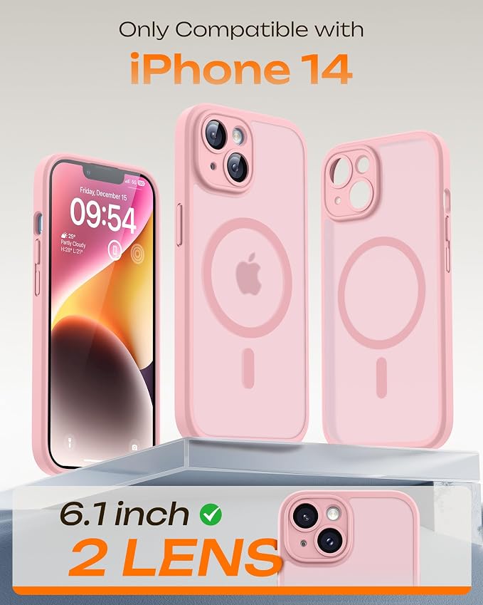 TOCOL for Phone 14 Case, Compatible with Magsafe Charger, Full Camera Protection, Drop Protection, Translucent Matte Phone Case for iPhone 14 6.1 inch (Light Pink)